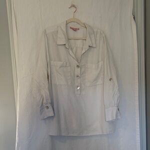 Women's White 3/4 Button-Up Tunic